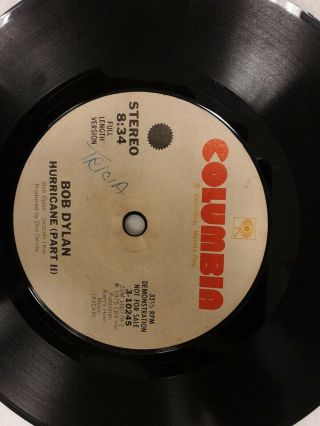 Bob Dylan Rare Full Length 8:34 45 Hurricane 1975 Dj Promo M/s Vg,