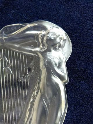 Vtg Antique Art Nouveau Nude Woman With Harp Frosted Trinket Tray Dish,  9 " X 8 "