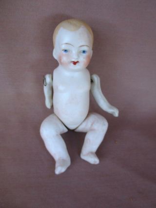 Antique 3 1/2 " Wire Jointed Bisque Doll House Baby Germany Marked 0 3/4 Chips
