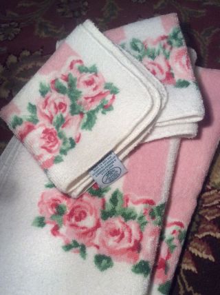 Vintage Laura Ashley 1980s Country Roses Hand Towel Wash Cloth Set X2 Usa