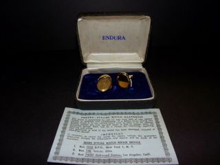 Vintage Endura Watch & Locket Cuff Links Swiss Made Running 1960 Rare
