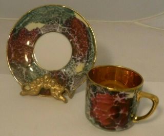 Antique Lusterware Unusual Marble Finish Czechoslovakia - Demitasse Cup & Saucer