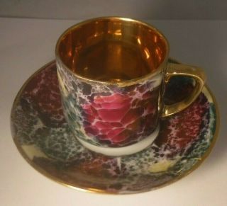 Antique Lusterware Unusual Marble Finish Czechoslovakia - Demitasse CUP & SAUCER 2