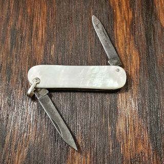 Unmarked Knife Mini Watch Fob Mother Of Pearl Antique Vintage Folding Pocket