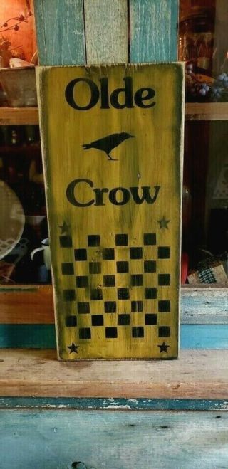 Mustard Yellow Wood Old Crow Sign Game Board Country Primitive Folk Art Farmhoue