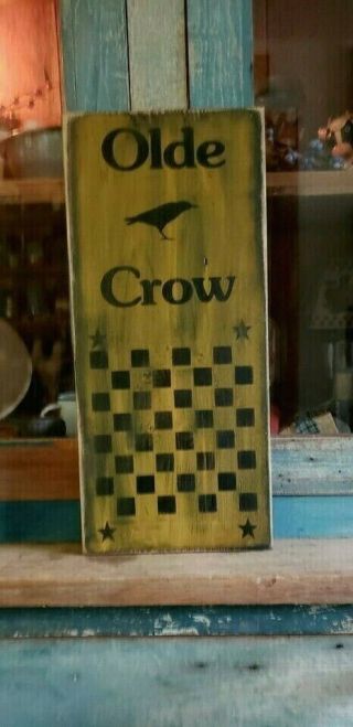 Mustard Yellow Wood Old Crow Sign Game Board Country Primitive Folk Art Farmhoue 3