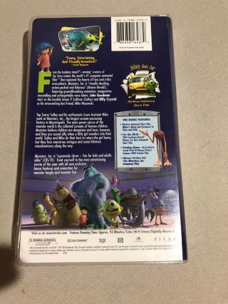 Monsters,  Inc.  VHS Clam Shell Rare Find Billy Crystal 3