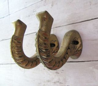 Elephant Trunk Antiqued Gold Drapery Rod Holders Or Large Hooks - Wall Decor