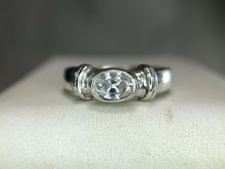 Estate Sterling Silver 925 Bezel Set Oval Cz Engagement Ring Size 5.  25 1.  7 Gr