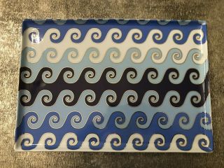 Jonathan Adler Decorative Porcelain Blue Carnaby Waves Tray Plate Dish Rare