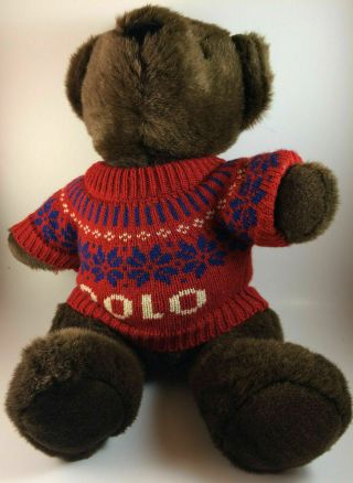 Ralph Lauren Vintage 2000 Brown Plush Teddy Bear Red Polo Alpine Sweater 14 Inch