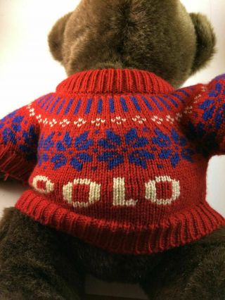 Ralph Lauren Vintage 2000 Brown Plush Teddy Bear Red Polo Alpine Sweater 14 inch 2
