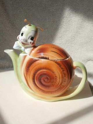 Rare Vintage Enesco Japan Snappy The Snail Kitchen Teapot