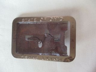 Vintage State Of Ohio Fishing License Metal Frame Pinback Holder