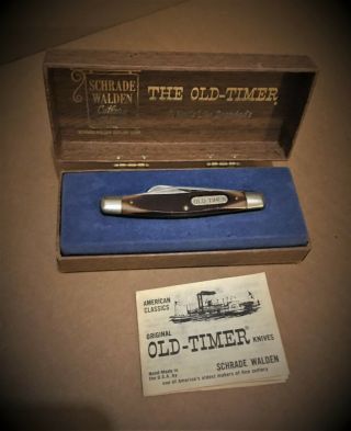 Rare Vtg Schrade Walden Old Timer 340t Folding Pocket Knife 3 Blade Box & Paper