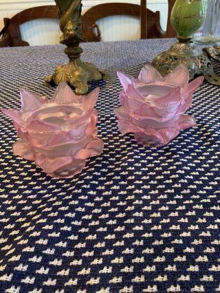 Pink Lotus Flower Rose Light Fixture Shades (2) Rare Antique Vintage