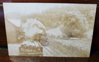 1908 Rppc Alledonia Ohio Train Tracks Antique Postcard 1902 Ben Franklin Stamp