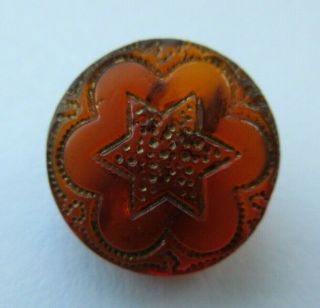 Stunning Antique Vtg Victorian Ruby Red Glass Button Gold Luster Star 3/4 " (m)