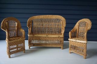 Wicker Chair For Dolls Barbies Dollhouse Wicker Rattan Couch & Chairs