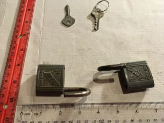 2 - Vintage Antique Old Grey SLAYMAKER Padlock with keys,  Made in U.  S.  A. 3