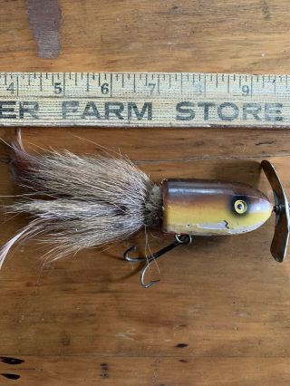 Unbranded Antique Wooden Fishing Lure W Animal Hair And Bird Feathers