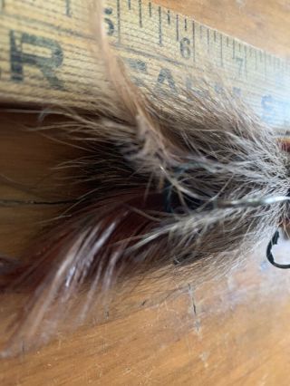 unbranded antique wooden fishing lure w animal hair and bird feathers 3