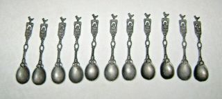 Set Of 11 Antique Decorative Pewter Spoons