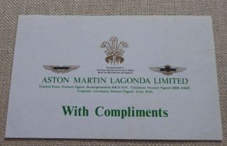 Rare Aston Martin Lagonda Compliments Slip   Q151