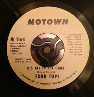 Rare Northern Soul Motown Four Tops Its All In The Game 7 " Pic Sleeve