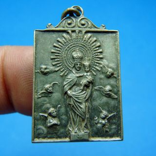 Our Lady Of Pilar Old Antique Religious Pendant Medal Charm 1900s