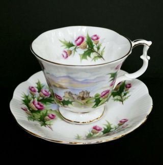Royal Albert Road To The Isles Tea Cup Saucer Ancestral Series Thistles Vintage