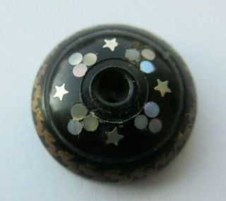 Fabulous Antique Vtg Carved Horn Inlay Whistle Button Inlaid Stars Design (h)