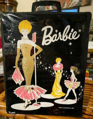 1962 Barbie Black Wardrobe Case/trunk W/solo In The Spotlight By Ponytail&mattel