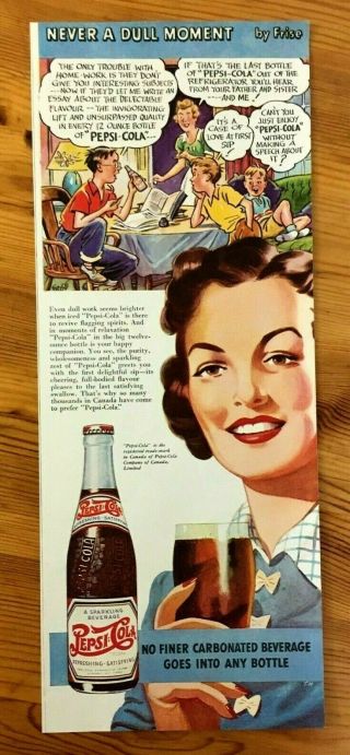 Rare 1943 Canadian Canada Ad Pepsi Cola Soda Jimmy Frise Art Bottle Cartoon