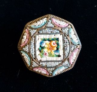 Antique Victorian Micro Mosaic Brooch Pin Millefiori Octagon Made In Italy