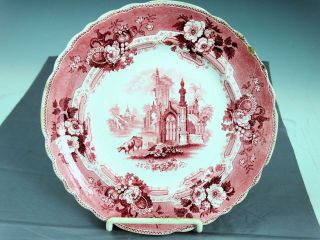 Antique Staffordshire Red Transferware Plate Abbey Ruins T.  Mayer 1837