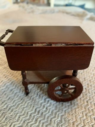 Vintage Dollhouse Miniature 1:12 Wood Tea Bar Cart Furniture Drop Leaf Wheels