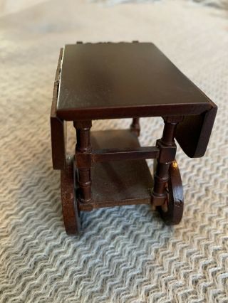 Vintage Dollhouse Miniature 1:12 Wood Tea Bar Cart Furniture Drop Leaf Wheels 2