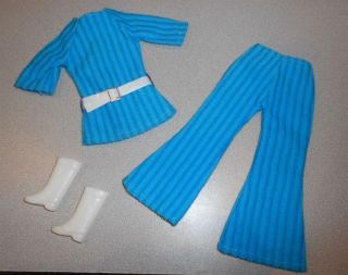 Vintage Barbie Clone Tressy Maddie Mod Foreign Blue Striped Bell Bottoms Outfit