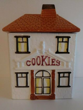 Vintage Ceramic Two - Story Cookie Jar House Made In Japan Rare