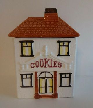 Vintage Ceramic Two - story Cookie Jar House Made In Japan RARE 2