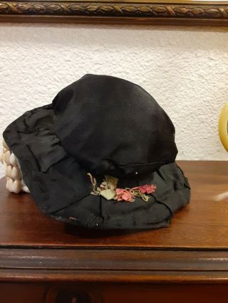 Vintage Black Velvet Lined Cute Hat For Antique French German Fashion Doll