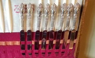 Set Of 8 Reed & Barton Tiger Lily Silver Plate Dinner Knives 9 1/2 " No Monogram
