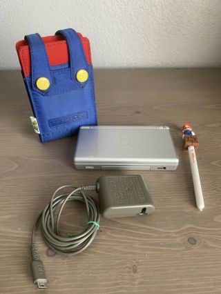 Nintendo Ds Lite Launch Edition Silver Handheld System With Rare Mario Case