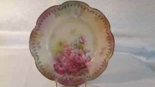 Antique Victorian R S Prussia Lovely Cabinet Plate Pink Florals Gold Decorations