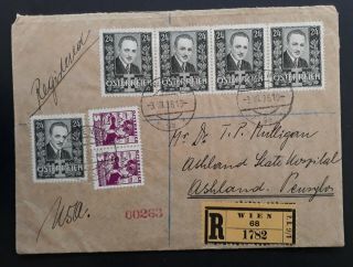 Rare 1936 Austria Registered Cover Ties 7 Stamps Cancelled Vienna To Usa