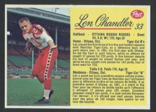 1963 Post Cfl Football Card 33 Len Chandler Ultra - Rare Factory Cut Vending Find