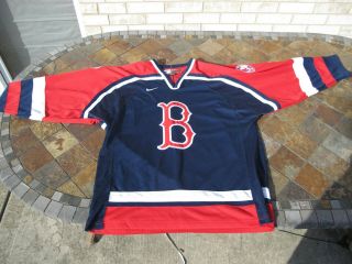 Nike Vintage Boston Red Sox Hockey Jersey Size Large Blue Mlb Sewn Stitched Rare