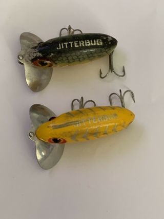2 Vintage Fred Arbogast Jitterbug Fishing Lure.  Yellow And Black