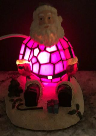 Vintage Stained Glass Santa Claus Night Light Table Lamp 8” Rare